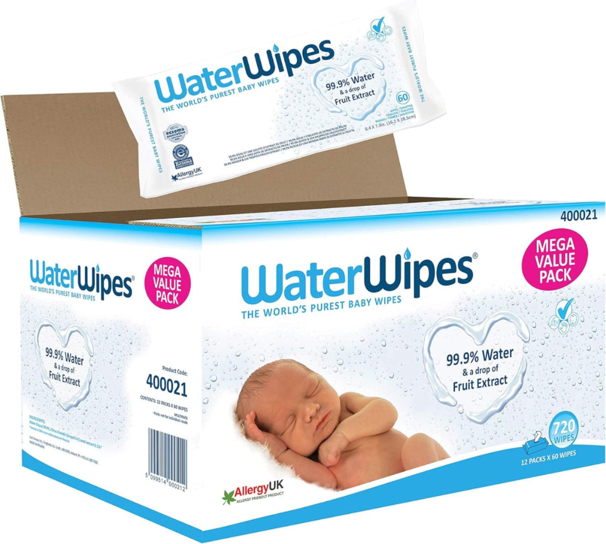 Original Plastic Free Baby Wipes,720 Wet Wipes,99.9% Water Based And Unscented For Sensitive Skin Pack of 12